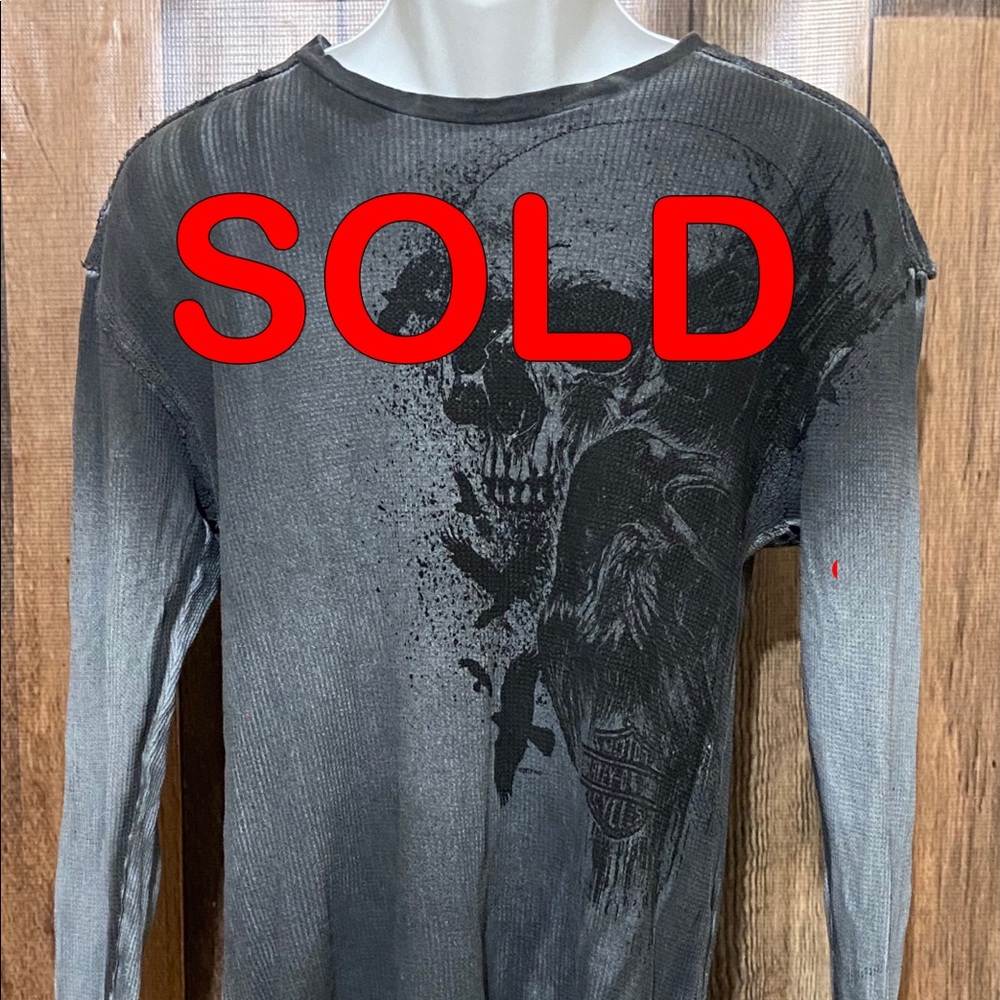 Harley Davidson Men's Thermal  Skull Long Sleeve Grey Shirt Size Medium